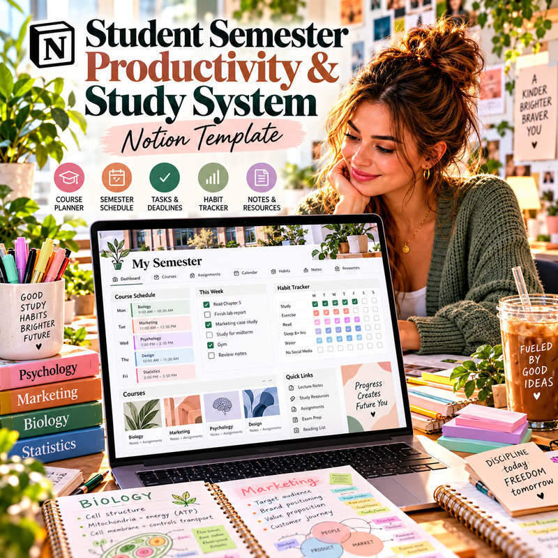 Student Semester Productivity & Study System (Notion Template)