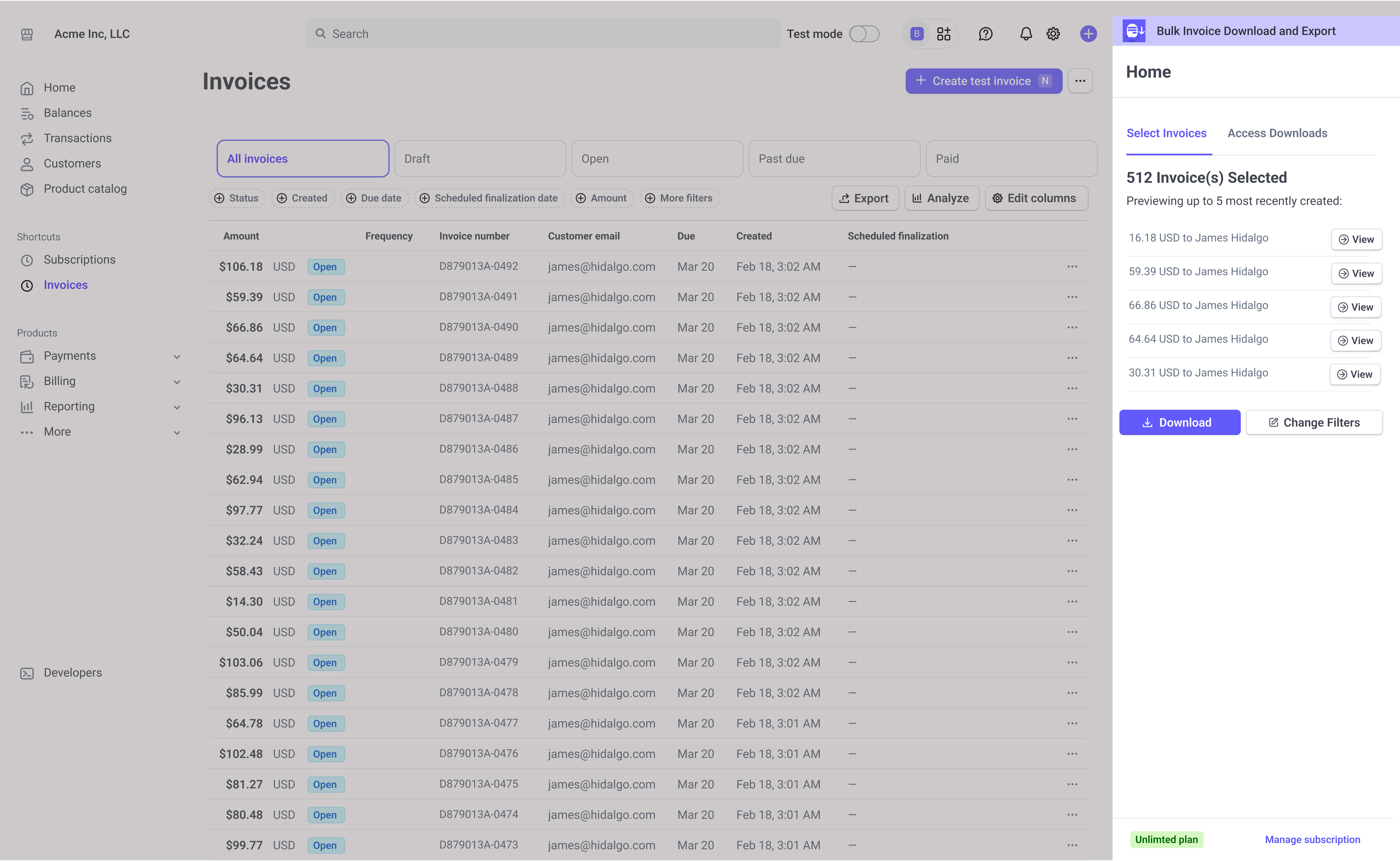 Bulk Invoice Download and Export | Stripe Apps